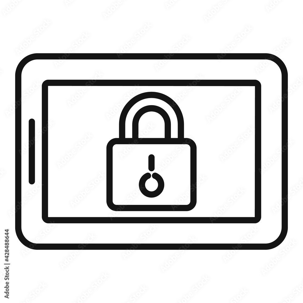 Locked tablet icon, outline style Locked tablet icon, outline style