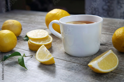 Lemons and lemon tea on the table