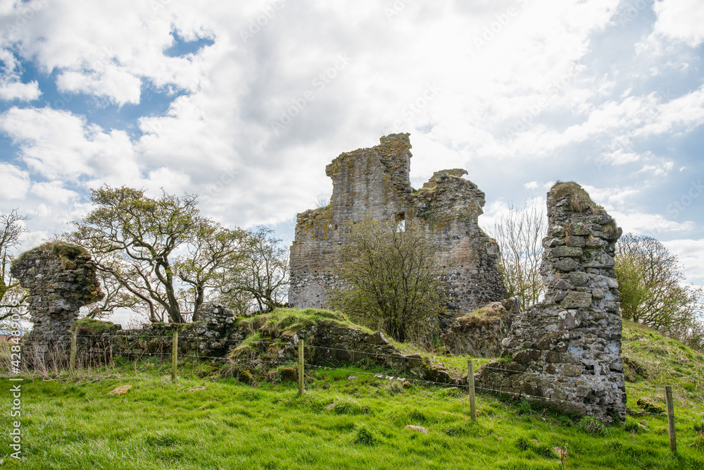 Ancient Ruins and the south facing walls and court yard stone work of Craigie Castle South Ayrshire Scotland