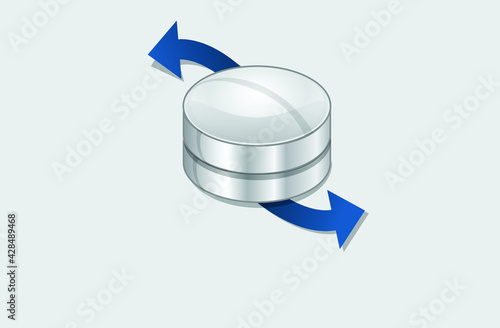 Database, data transfer, blue arrows, modern illustration, technology data backup, transferring data, SQL, data transfer, backup, redundancy system, NAS, mirror disk, recovery