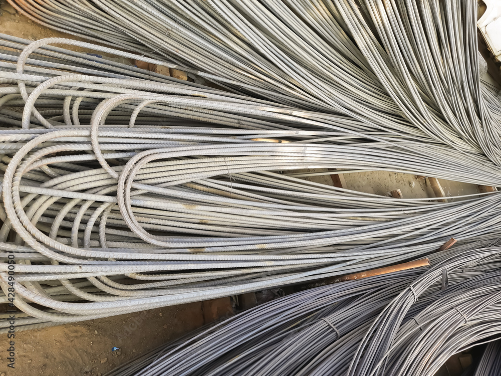 Steel rods or bars used to reinforce concrete, in warehouse Steel rods or bars used to reinforce concrete, in warehouse
