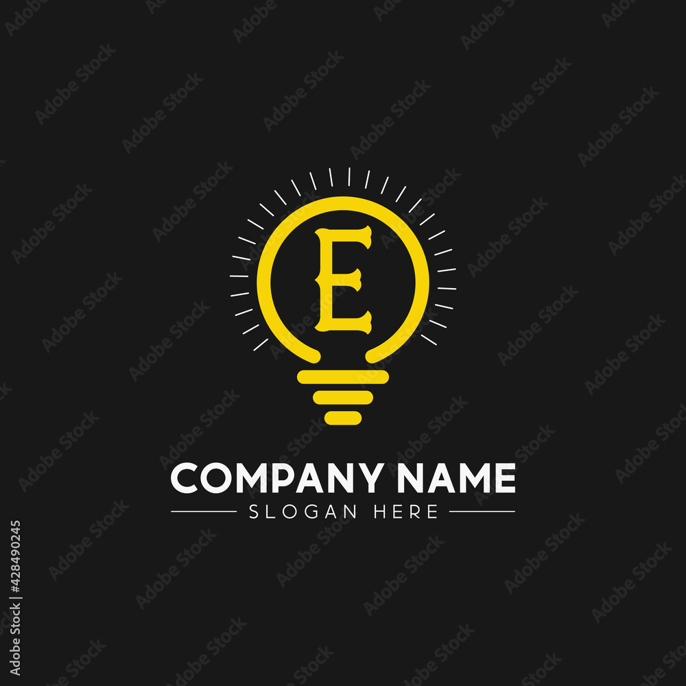 Initial Letter E With Bright colorful light bulb logo Initial Letter E With Bright colorful light bulb logo
