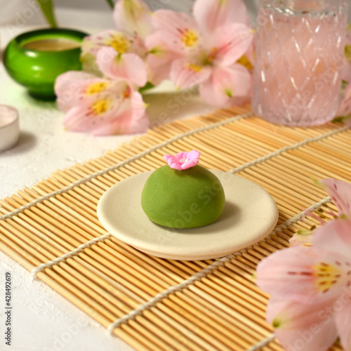 Wallpaper Mural Japanese confectionery wagashi on table. Traditional rice dessert. Vegan sweets. Mochi Torontodigital.ca