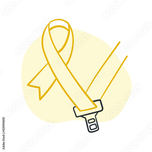 Yellow May.  ribbon with seat belt for traffic accident prevention month. Vector.