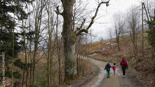 Polish mountains in spring/autumn, cloudy and windy day in Soszow, Wisla.