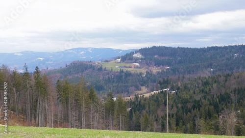 Polish mountains in spring/autumn, cloudy and windy day in Soszow, Wisla.