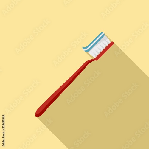 Toothpaste on toothbrush icon, flat style