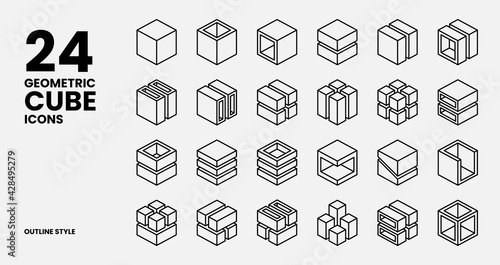 Geometric Cube Icons Collection In Outline Style