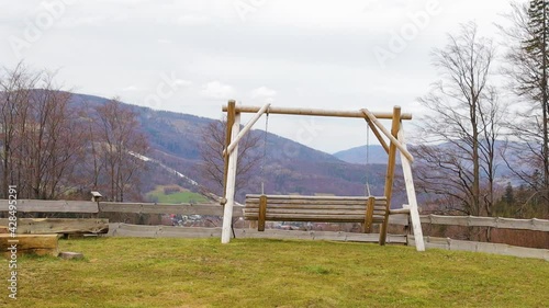 Polish mountains in spring/autumn, cloudy and windy day in Soszow, Wisla.