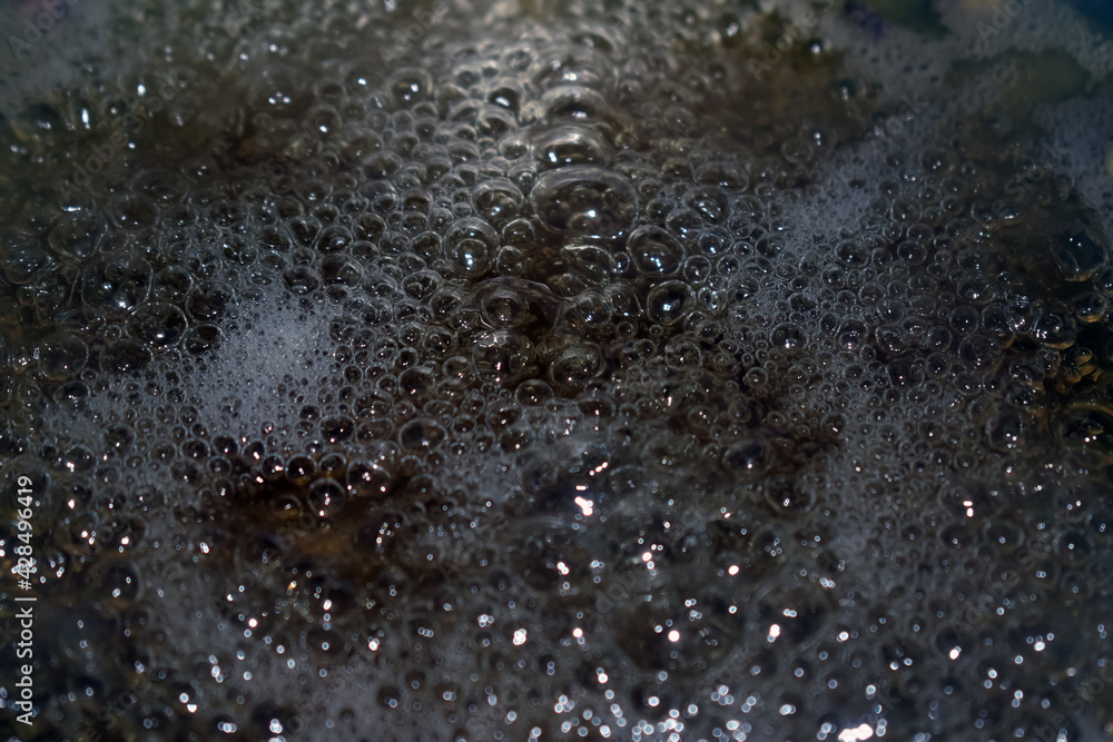 Closeup shot of bubbling boiling water