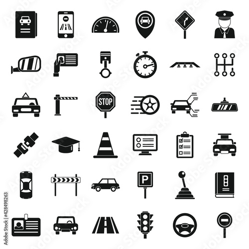 Driving school icons set, simple style