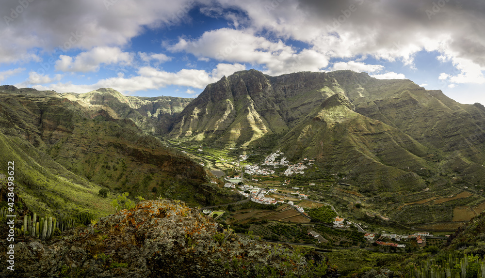 panoramic view of the Agaete Valley with the Tamadaba mountains in the background. Gran Canaria. Canary islands