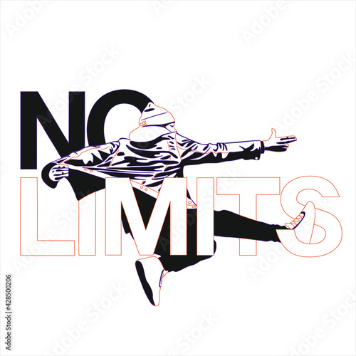 Beautiful vector illustration man a motion shrouded in letters