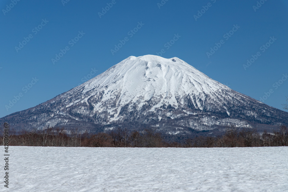 北海道の初春の羊蹄山の風景