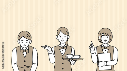 店員　ホールスタッフ　ウェイトレス　男女　イラスト素材