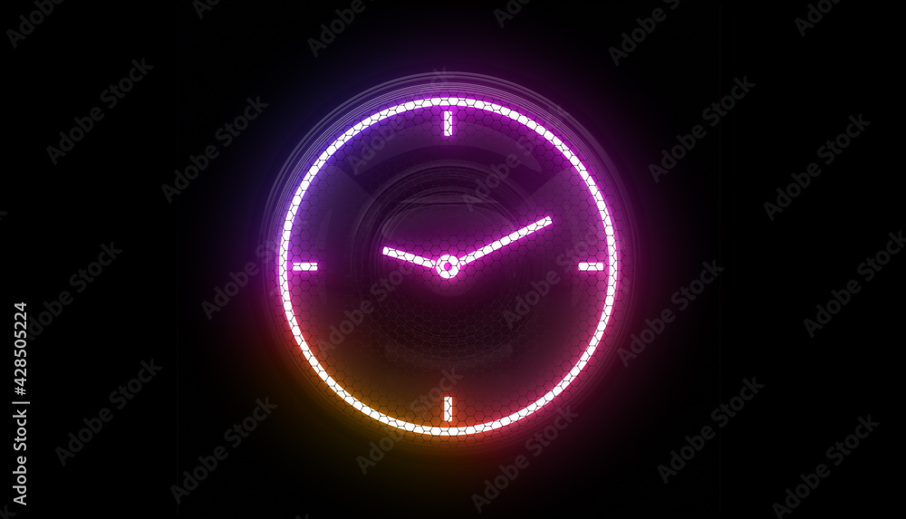 Clock. Clock icon. Nixie tube indicator. Gas discharge indicators and lamps. 3D. 3D Rendering Clock. Clock icon. Nixie tube indicator. Gas discharge indicators and lamps. 3D. 3D Rendering