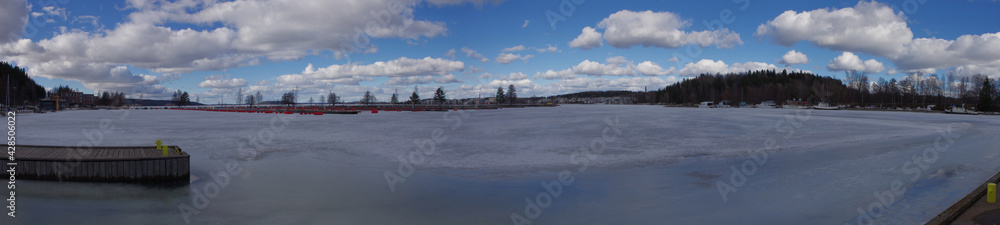 panoramic landscape with frozen lake