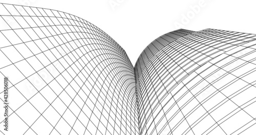 Perspective outline architecture building 3d illustration, modern urban architecture abstract background design.