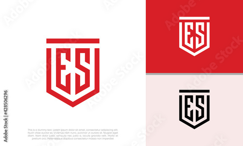 Initials ES logo design. Initial Letter Logo. Shield logo.