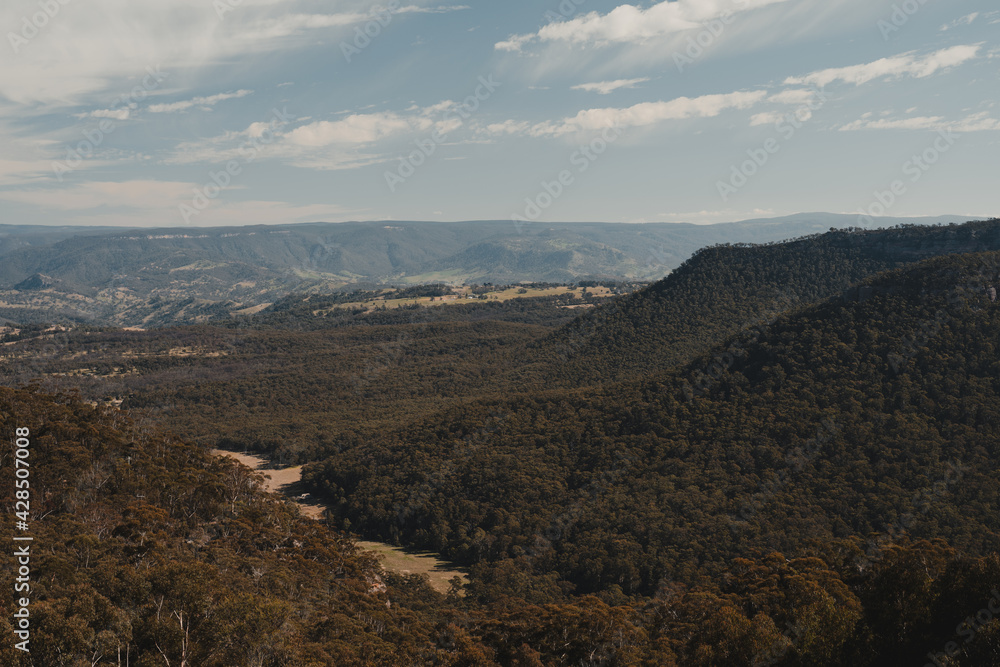 View of the Megalong Valley from the Hydro Majestic at Medlow Bath in the Blue Mountains National Park, NSW.