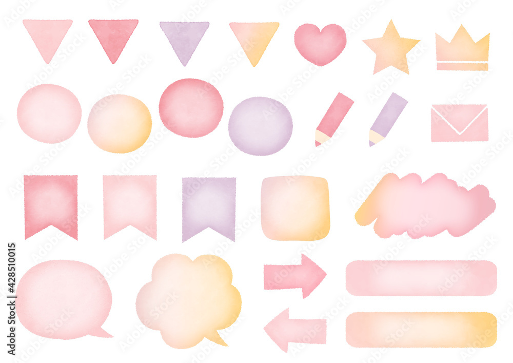 水彩風のピンク系ワンポイント アイコン 吹き出しのセット Stock Vector Adobe Stock