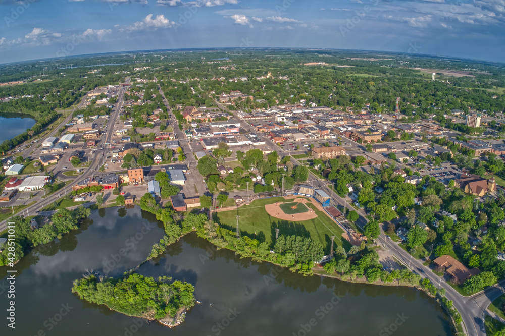 Fototapeta premium Aerial view of downtown Alexandria, Minnesota