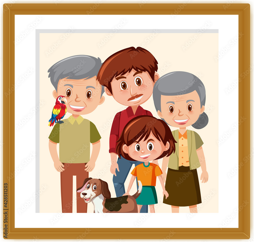 Happy family picture in a frame carton style Happy family picture in a frame carton style