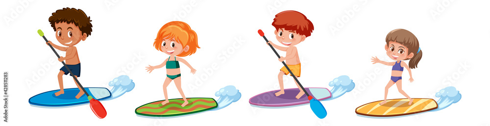 Fototapeta premium Set of different kids cartoon character in summer theme