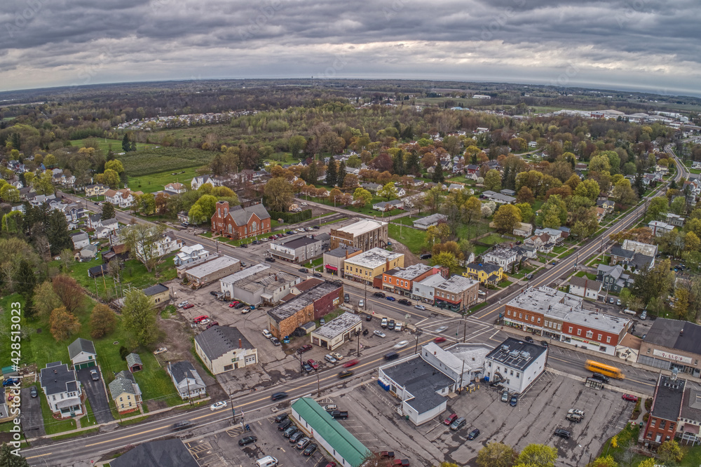 Aerial View of Williamson, New York in Autumn