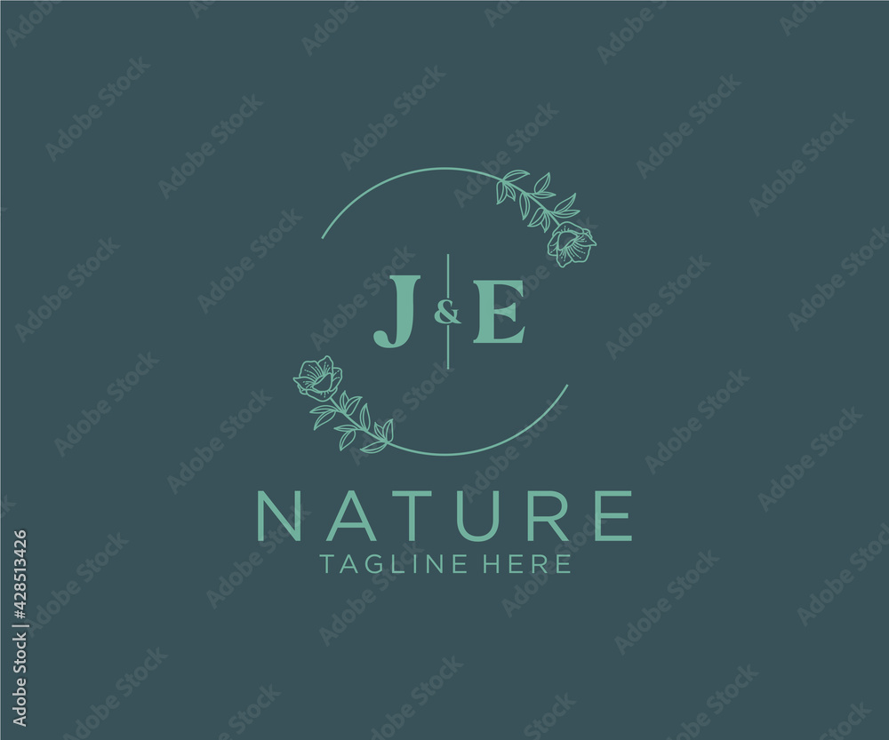 initial JE letters Botanical feminine logo template floral, editable ...