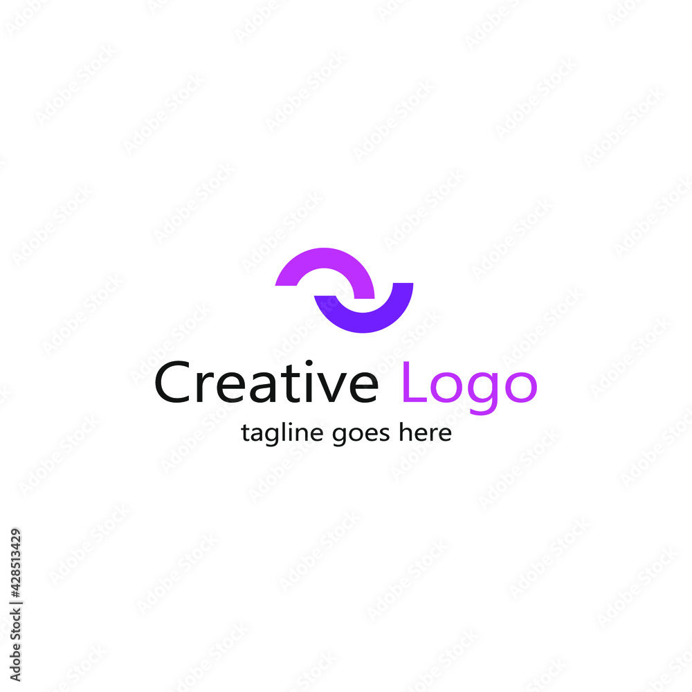 Obraz premium abstract logo of two half circle colored pink and purple