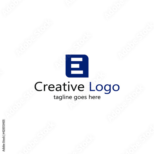 abstract logo of letter E in blue color box