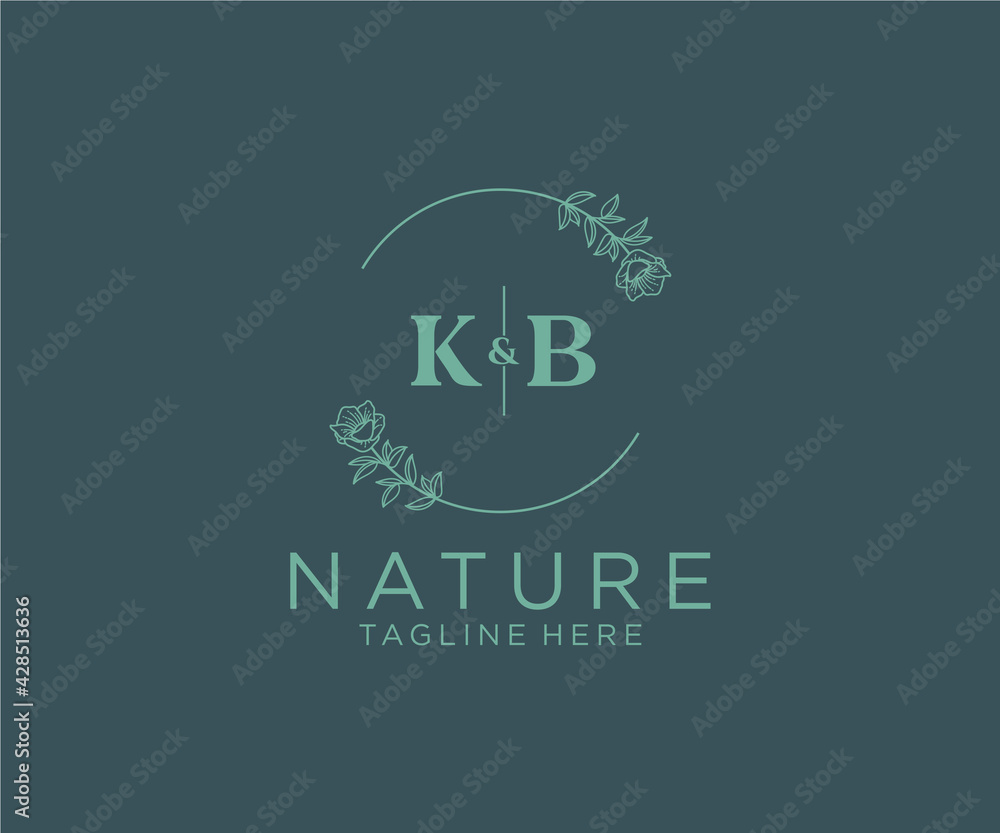 initial KB letters Botanical feminine logo template floral, editable ...