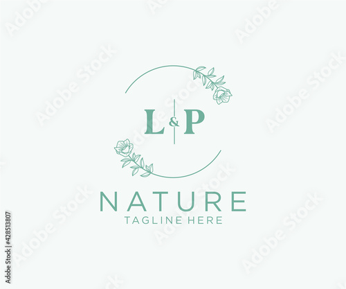initial LP letters Botanical feminine logo template floral, editable premade monoline logo suitable, Luxury feminine wedding branding, corporate.