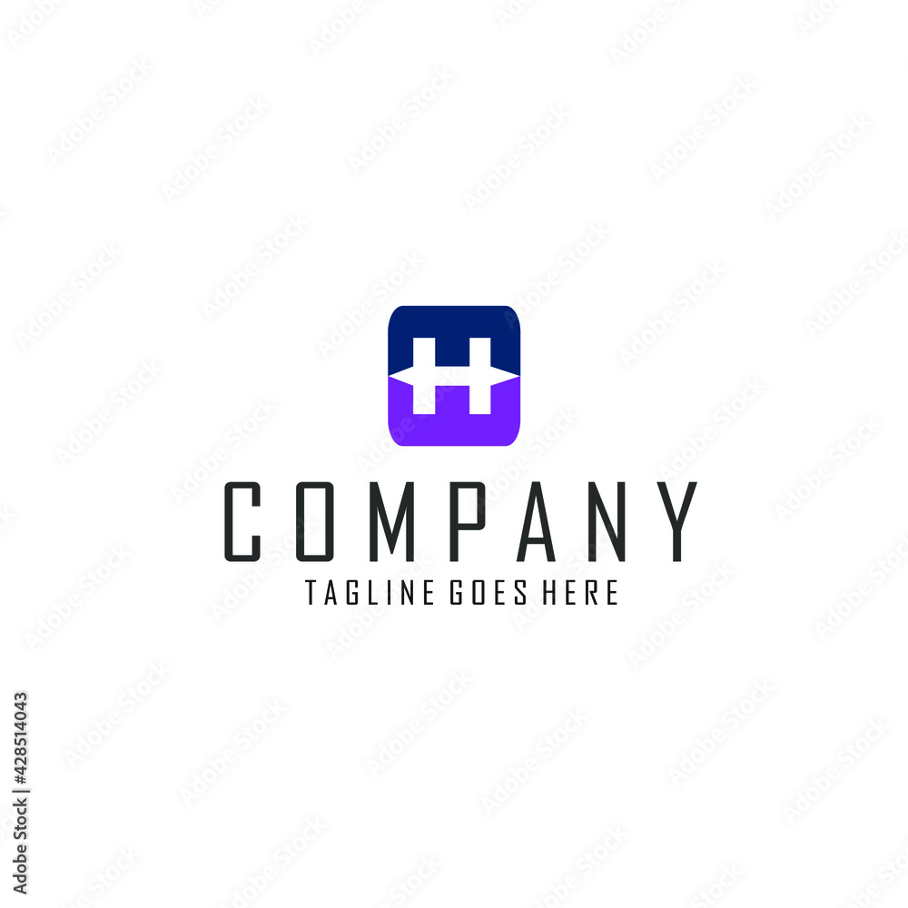 abstract H letter logo in purple and blue color box abstract H letter logo in purple and blue color box
