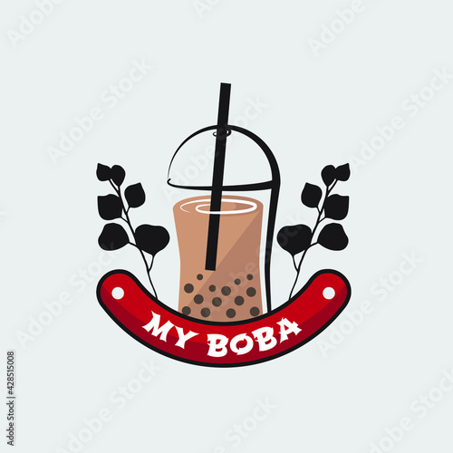 Boba Bubble Brown Sugar Thai Milk Tea Logo Drink Beverages for Business Cafe Company