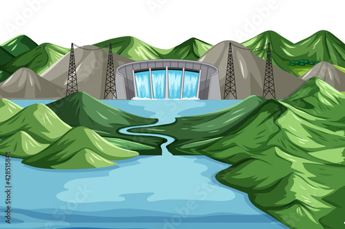 Scene with water dam background