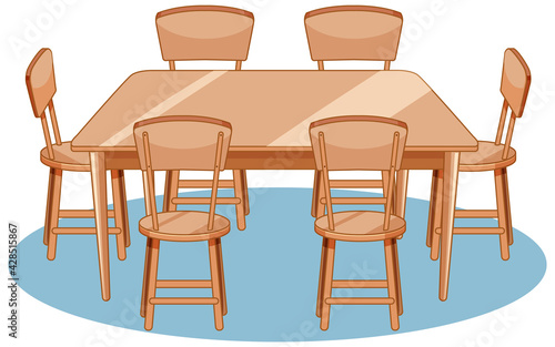 A set of dining table and chairs on white background