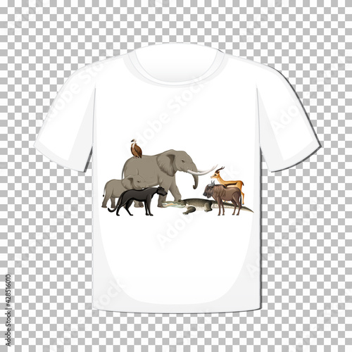Wild animal group design on t-shirt isolated on transparent background