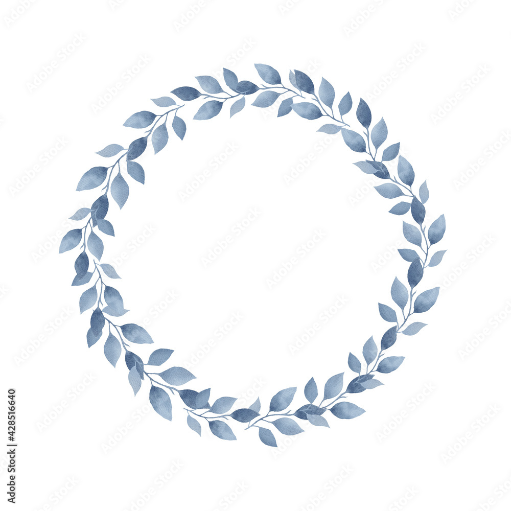 Blue leaves frame. Isolated on white background. For party and wedding invitations, greeting cards, birthday projects, flyers, brochures, covers, presentations, print templates Blue leaves frame. Isolated on white background. For party and wedding invitations, greeting cards, birthday projects, flyers, brochures, covers, presentations, print templates