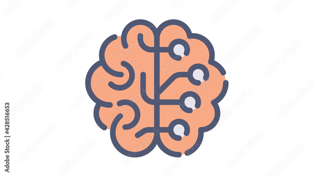 thinking brain think single isolated icon with flat dash or dashed style thinking brain think single isolated icon with flat dash or dashed style