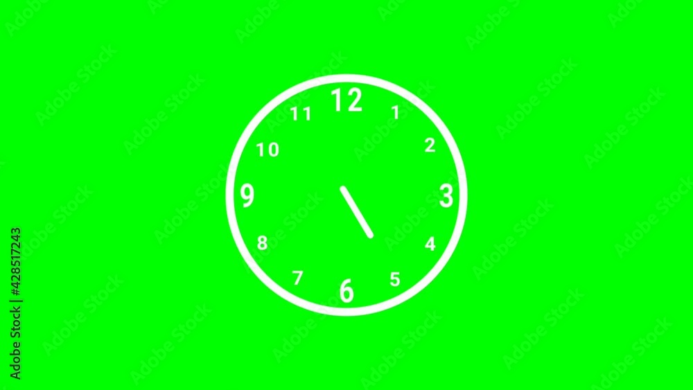 Simple clock icon with 12 hour loop animation on green screen. Simple clock animation. Simple clock icon with 12 hour loop animation on green screen. Simple clock animation.