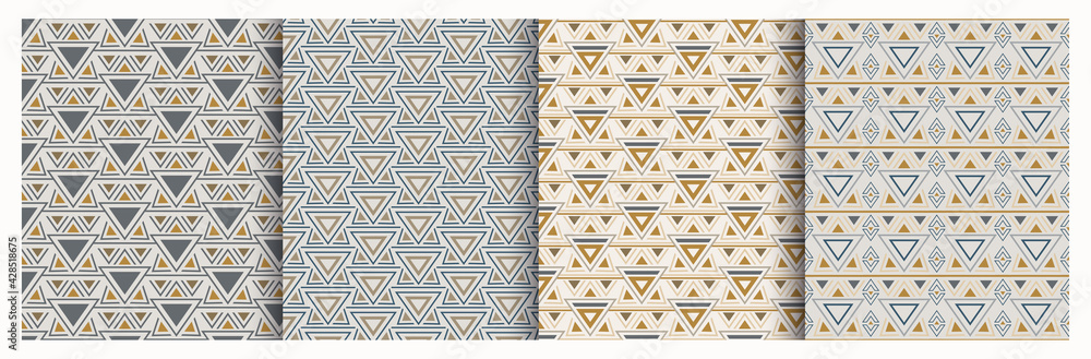 Triangle seamless pattern. Beige ornament on blue background. Trianlge shapes vector illustration Triangle seamless pattern. Beige ornament on blue background. Trianlge shapes vector illustration