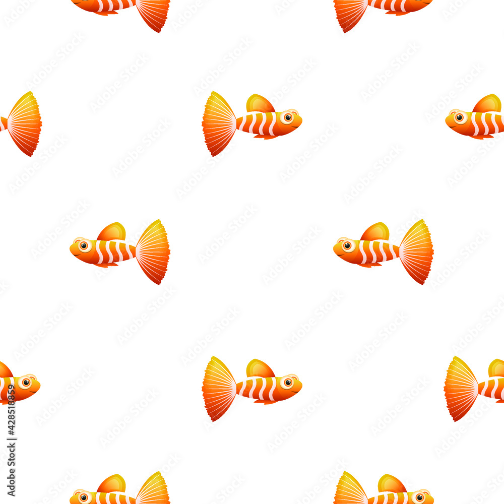 Seamless Pattern Abstract Elements Fish Seafood Vector Design Style Background Illustration