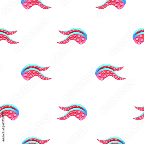 Seamless Pattern Abstract Elements Tentacles Octopus Seafood Vector Design Style Background Illustration