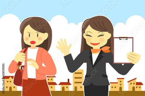 キャッチセールスをする女性販売員