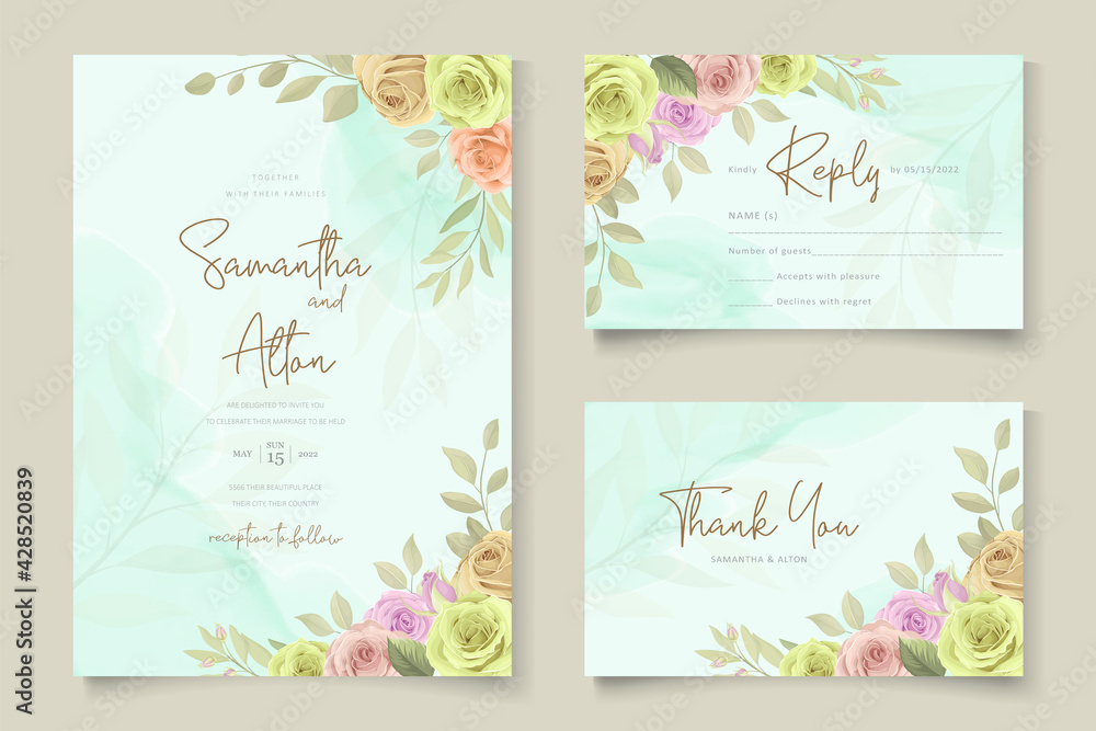Beautiful hand drawn wedding invitation design set