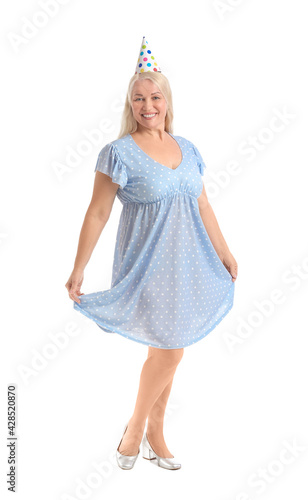 Happy mature woman in party...