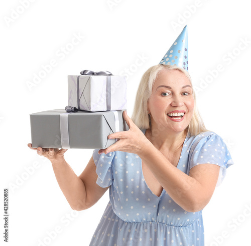 Happy mature woman in party...