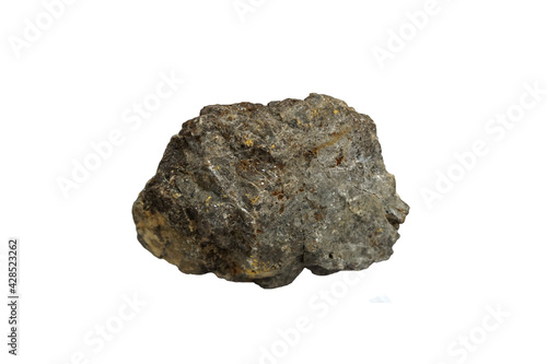 Raw sphalerite mineral stone isolated on white background.  a zinc sulfide mineral, blende or zinc blende.